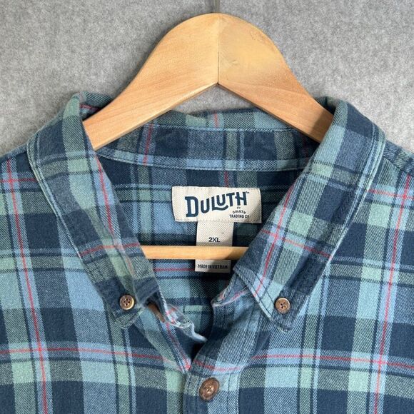 Men's Duluth Trading Company 2XL Blue Plaid Flannel Long Sleeve Shirt Button - Picture 3 of 13
